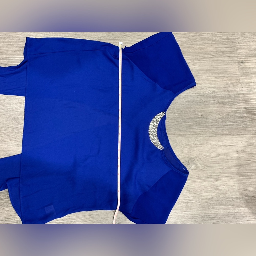 Heartsoul Royal Blue Metal Collar Neckline Tie-Waist Blouse Top Open Back L - Picture 4 of 13